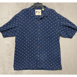 Vintage Silk Circa 1969 Men's Silk Polo Sz Large Button Down Navy All Over Print